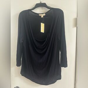 Michael Kors Elegant Black Drape Neck Top